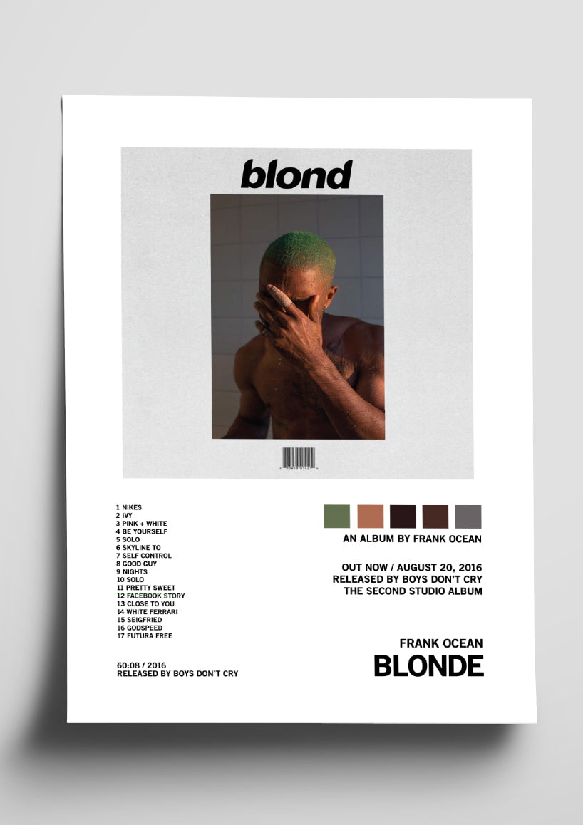Frank Ocean Blonde Album Tracklist Poster The Indie Planet 4006