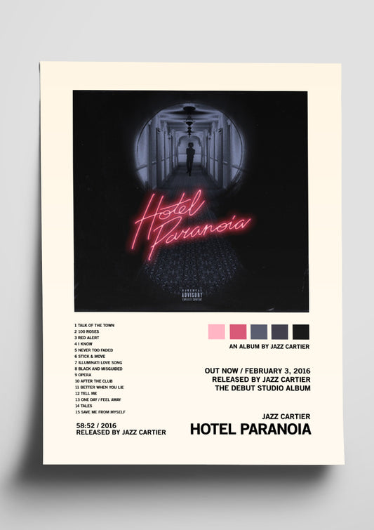 Jazz Cartier 'Hotel Paranoia' Album Art Tracklist Poster