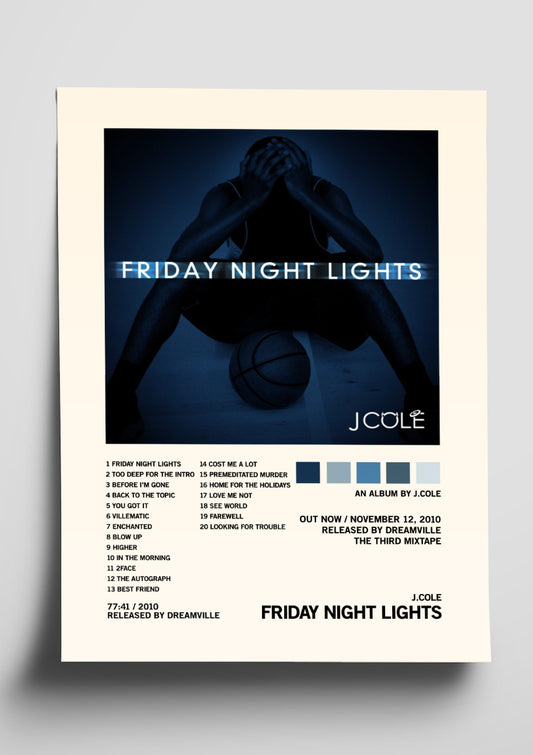 J.Cole 'Friday Night Lights' Album Art Tracklist Poster