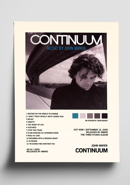 John Mayer 'Continuum' Album Art Tracklist Poster