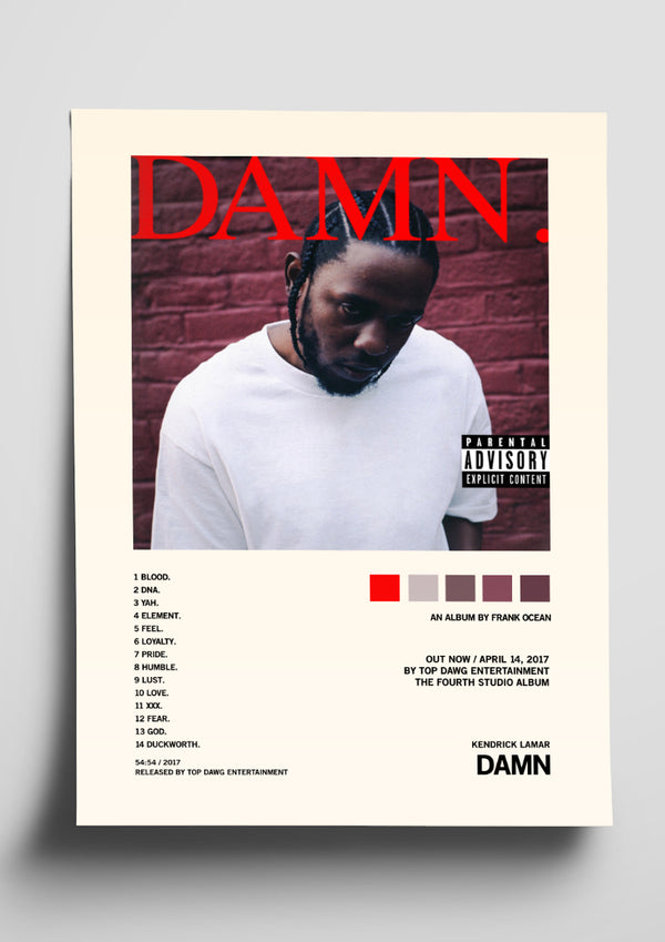 Kendrick Lamar 'DAMN.' Album Art Tracklist Poster The Indie