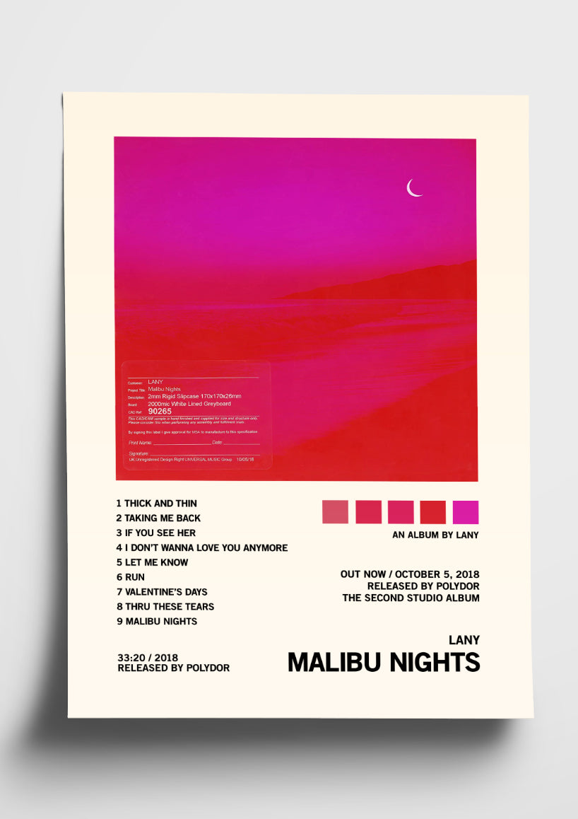 LANY 'Malibu Nights' Album Art Tracklist Poster – The Indie Planet